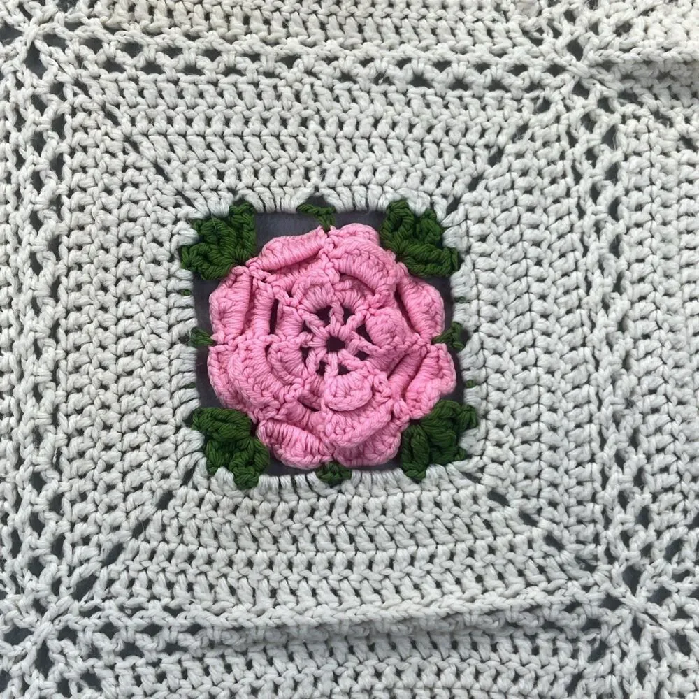 Afghan Handmade Vintage 3D Flower Granny Square Crochet Grandma Core 70